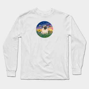 "Sunrise Garden" with a Fawn Pug and Butterfly Long Sleeve T-Shirt